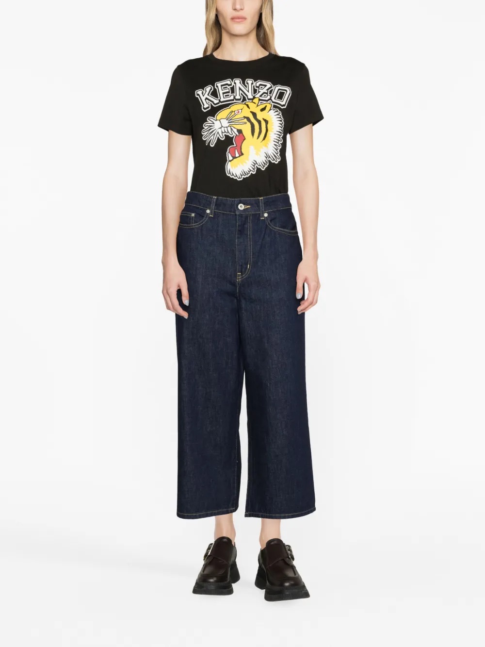 Kenzo Sumire Womens Wide Leg Cropped Jeans In Ink Blue Size 28 Nwt